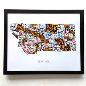 Carte de l'État du Montana |  Impression 10 x 8 po.