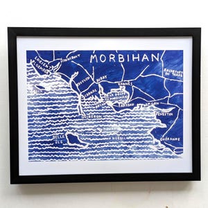 Morbihan Francia / Impresión de mapa de 10 x 8 pulgadas