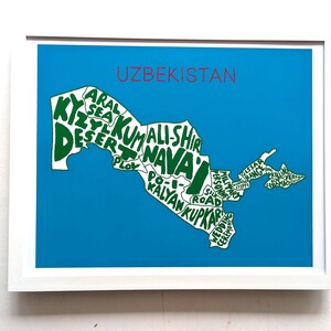 Mappa dell'Uzbekistan / stampa 10 x 8 pollici