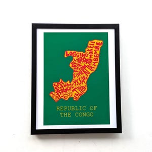 Art de la carte de la République du Congo I, 10 x 8 pouces imprimé