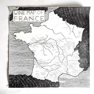 Frankreich Wein Karte | 50 cm x 50 cm Tuschezeichnung