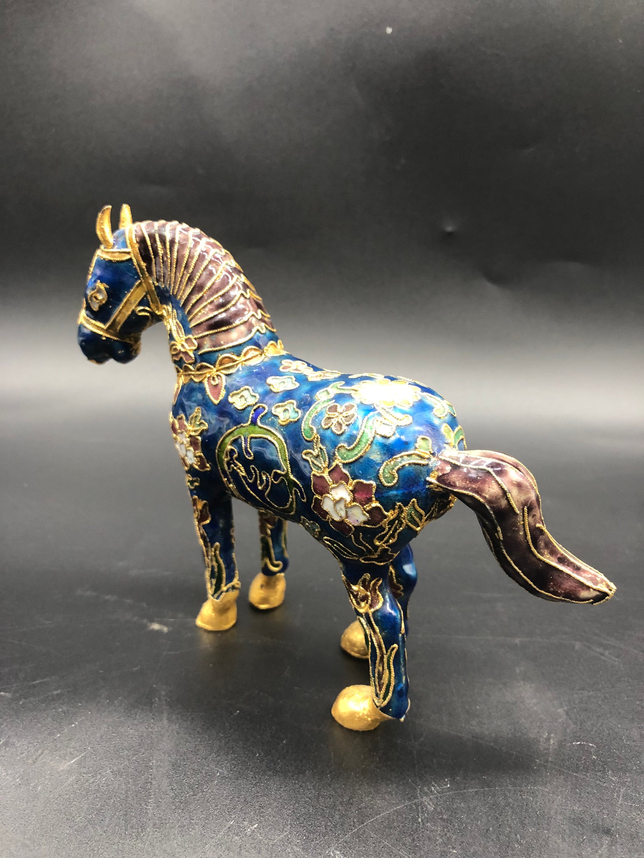 Vintage Chinese cloisonné enamel and gilt tang horse figure Etsy