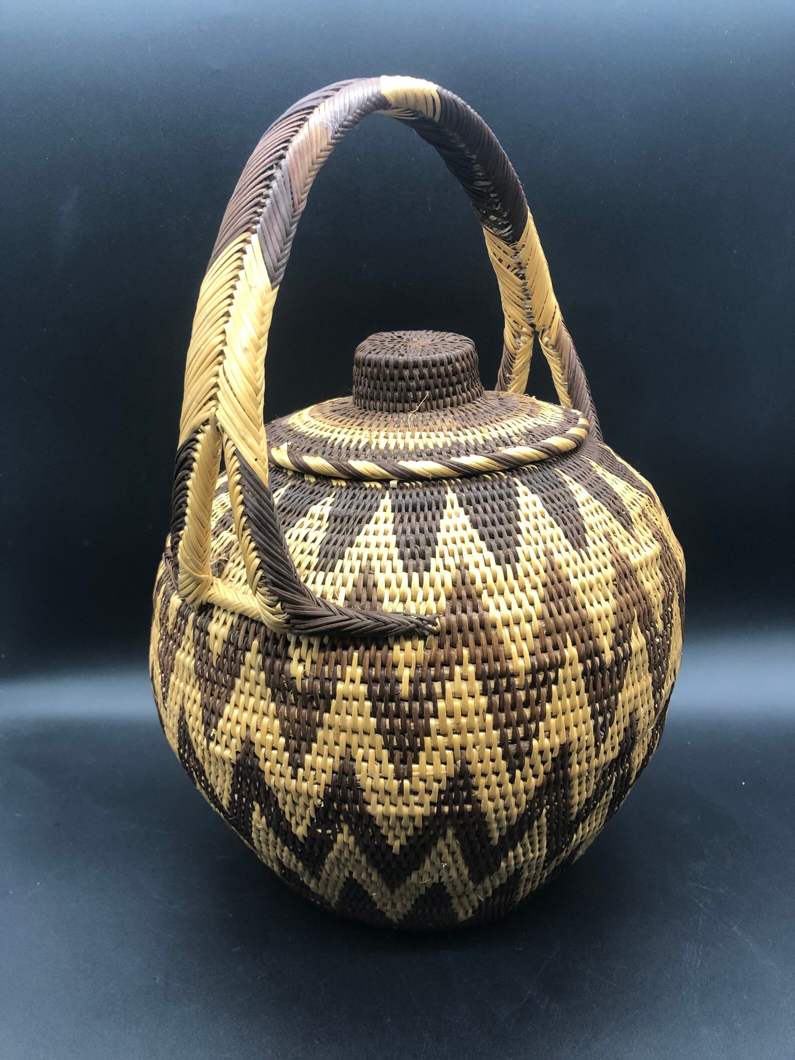 Vintage Zulu ukhamba grass woven lidded basket with handle Etsy