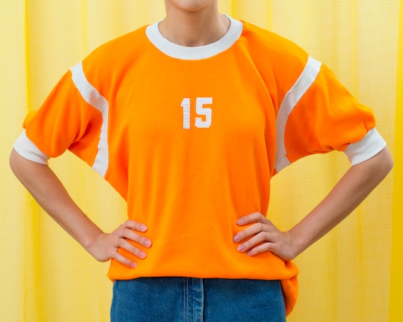 80s orange short sleeve rugby sweatshirt large