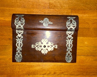 Antique English Lap Desk with Metal Decorations Accents