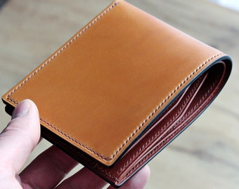Camel shinki hikaku japanese shell cordovan bifold wallet, gift for men, buttero leather