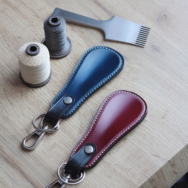 Shoe horn, shell cordovan shoe horn, anniversary gift, edc, keychain, keyring, leather keychain, leather keyring