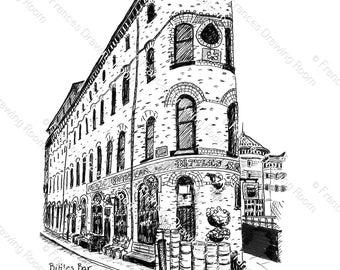 Bittles Bar, Belfast, Ireland Picture, Line Drawing Illustration, Black & White