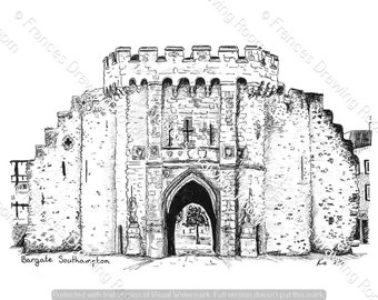 Bargate, Southampton Picture, Line Drawing Illustration, Black & White
