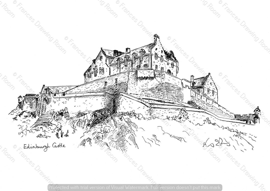 Edinburgh Castle, Scotland Picture, Line Drawing Illustration, Black ...