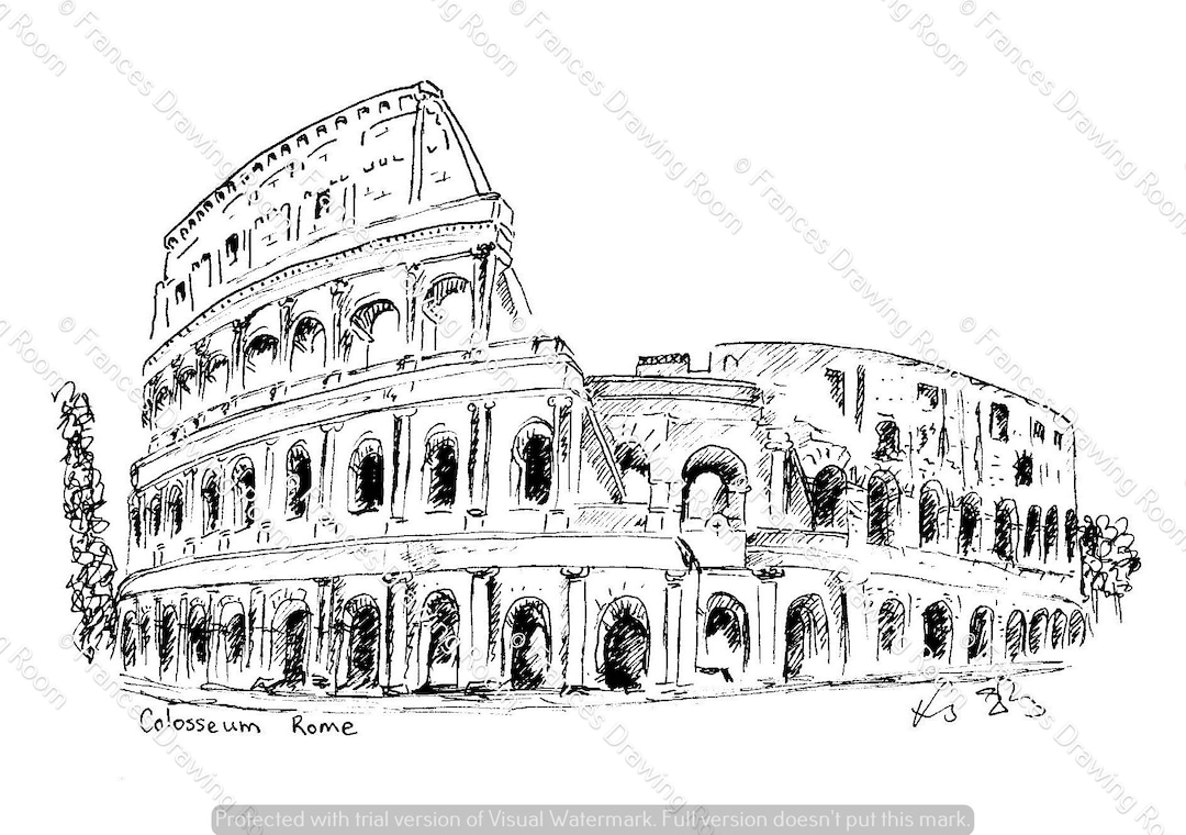 Colosseum, Rome Picture, Line Drawing Illustration, Black & White - Etsy