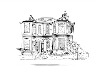 Custom House Portraits, Line Art Illustration, New Home Gifts, Black & White