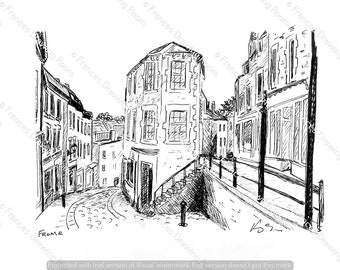 35x Frome, Somerset Postcard, Line Drawing Illustration, Black & White