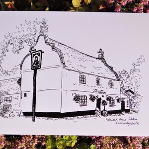 Addison Arms, Glatton Print, Line Drawing Illustration, Black & White image 2