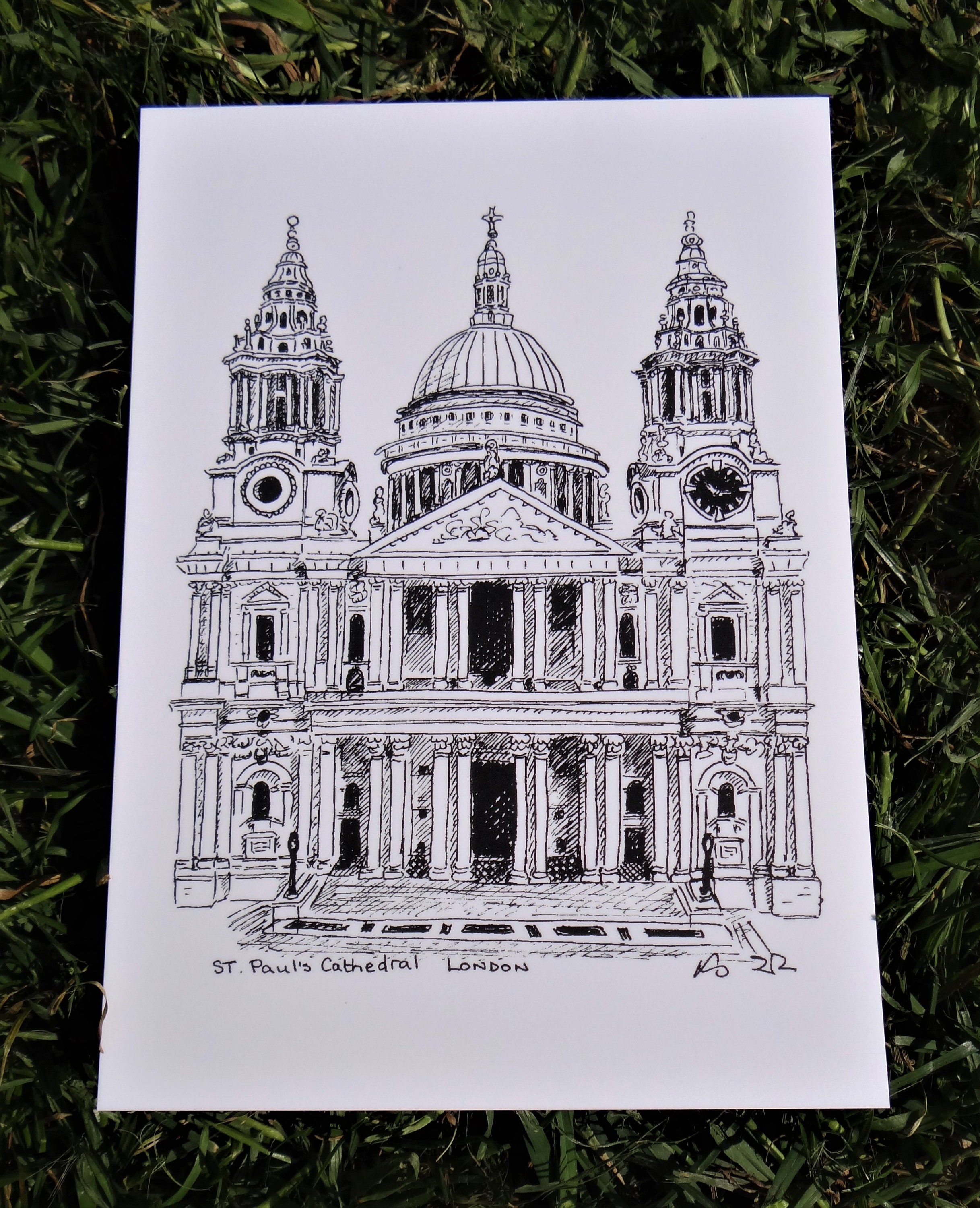 St Pauls Cathedral, London Postcard, Line Drawing Illustration