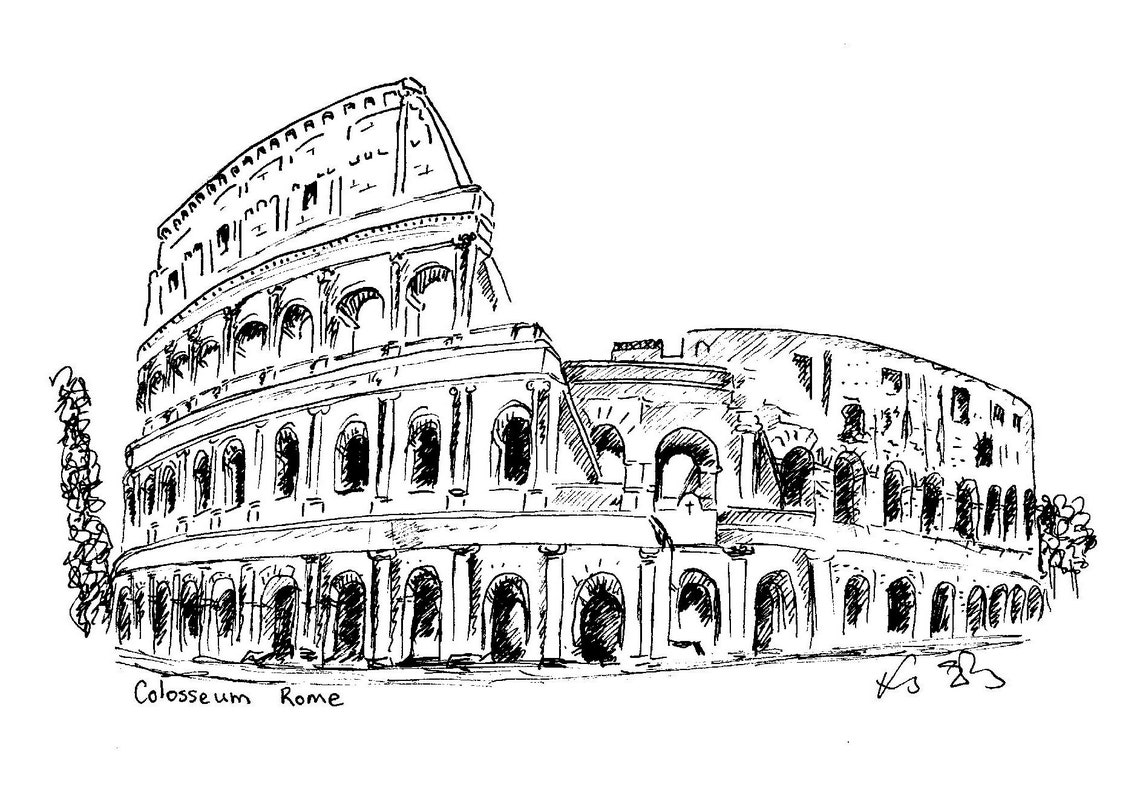 Idée Page De Garde Latin Colisée image originale de Rome illustration de dessin au - Etsy France