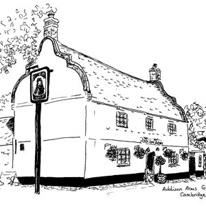Addison Arms, Glatton Print, Line Drawing Illustration, Black & White image 1