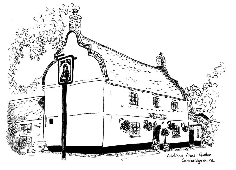 Addison Arms, Glatton Print, Line Drawing Illustration, Black & White image 1