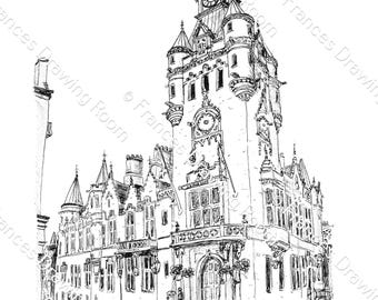 Dunfermline, Scotland Picture, Line Drawing Illustration, Black & White