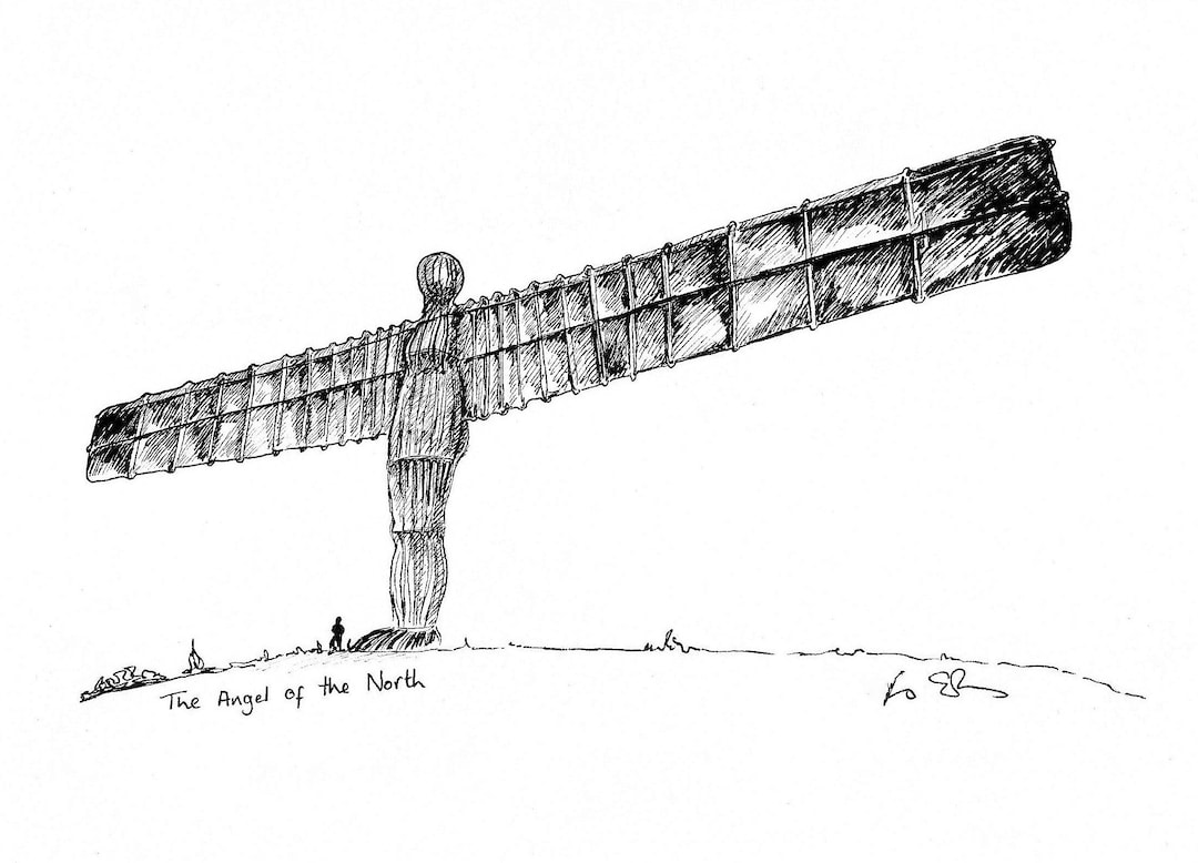 The Angel Of The North Print Line Drawing Illustration Black White the-angel-of-the-north-print-line-drawing-illustration-black-white