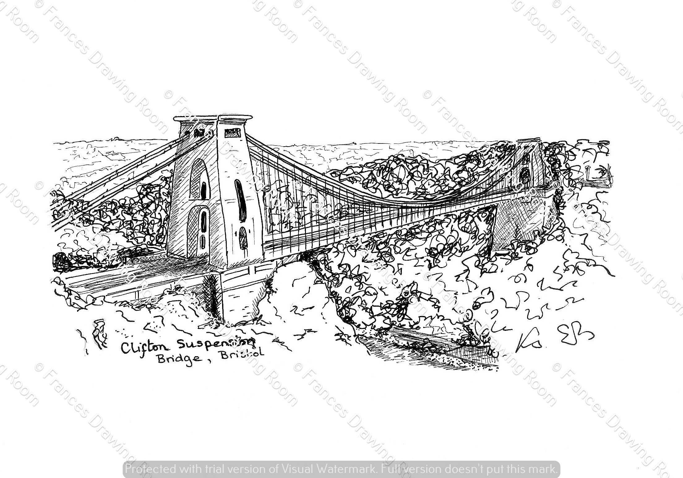 Clifton Suspension Bridge, Bristol Print, Line Drawing