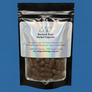 Organic Burdock Root Herbal Capsules | Arctium | Wildcrafted Handcrafted Herbal Supplements | Dr Sebi Inspired | Sample Sizes
