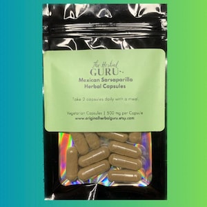 Zarzaparrilla mexicana (cápsulas herbales) / Suplemento para aumentar el hierro Dr. Sebi Alkaline Herbs / Cápsulas vegetales a base de plantas / Muestra / 100 cápsulas