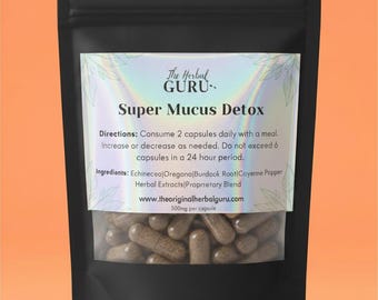 Organic SUPER MUCUS DETOX Herbal Capsules | Phlegm Relief | Detox Support | Veggie Capsules Sample Sizes | Dr Sebi Alkaline Inspired