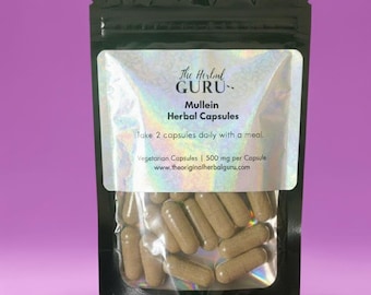 Organic Mullein Herbal Capsules | Verbascum Herbal Supplements | Handmade Wildcrafted | Dr Sebi Inspired