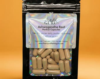 Cápsulas de raíz de ashwagandha orgánica / Withania somnifera / Ginseng indio / Suplemento herbal