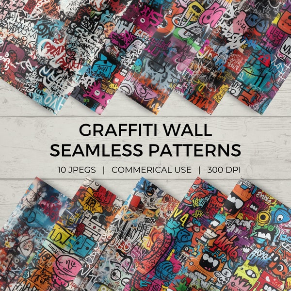 10 Graffiti Wall Seamless Patterns - Commercial Use - Digital Download