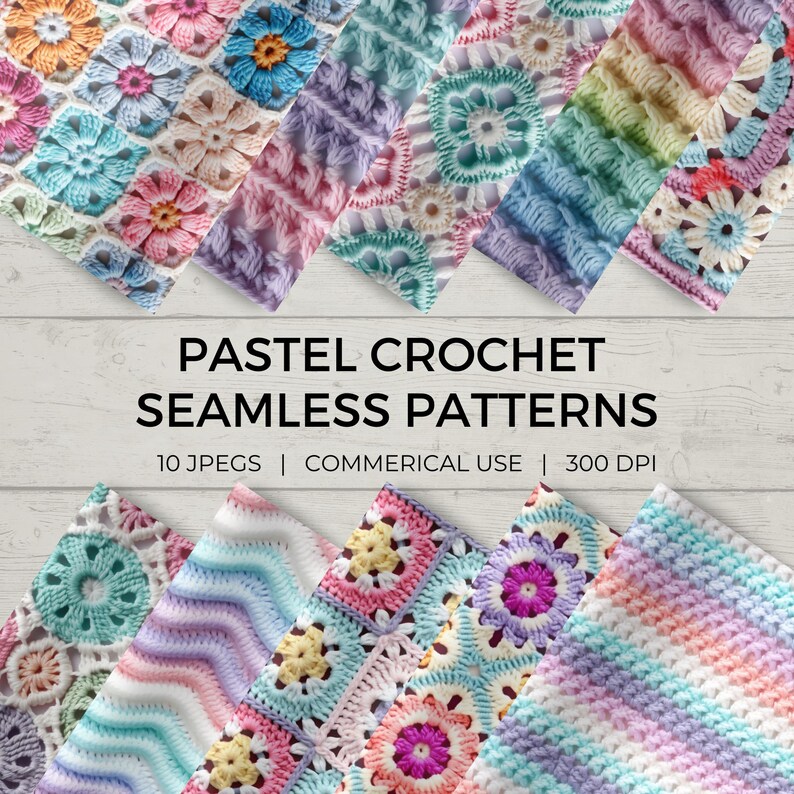 10 Pastel Crochet Seamless Patterns Commercial Use Digital Download Etsy