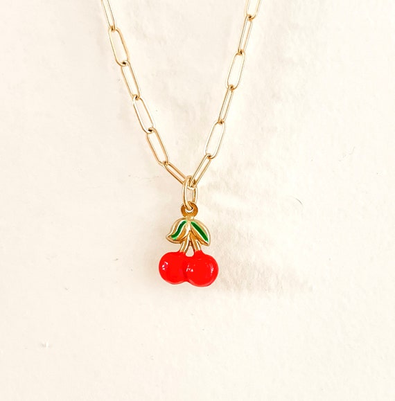 Cherry Bomb Necklace 14k Enamel Cherry Charm on A 14k Chain Etsy