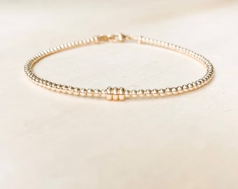 14k Gold Beaded Bracelet: Dainty Fine Line LA Bracelet