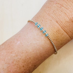 The December Bracelet | Blue Zircon and Pure 14k Gold Round Bead Bracelet | December Birthstone