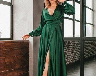 green silk dress long