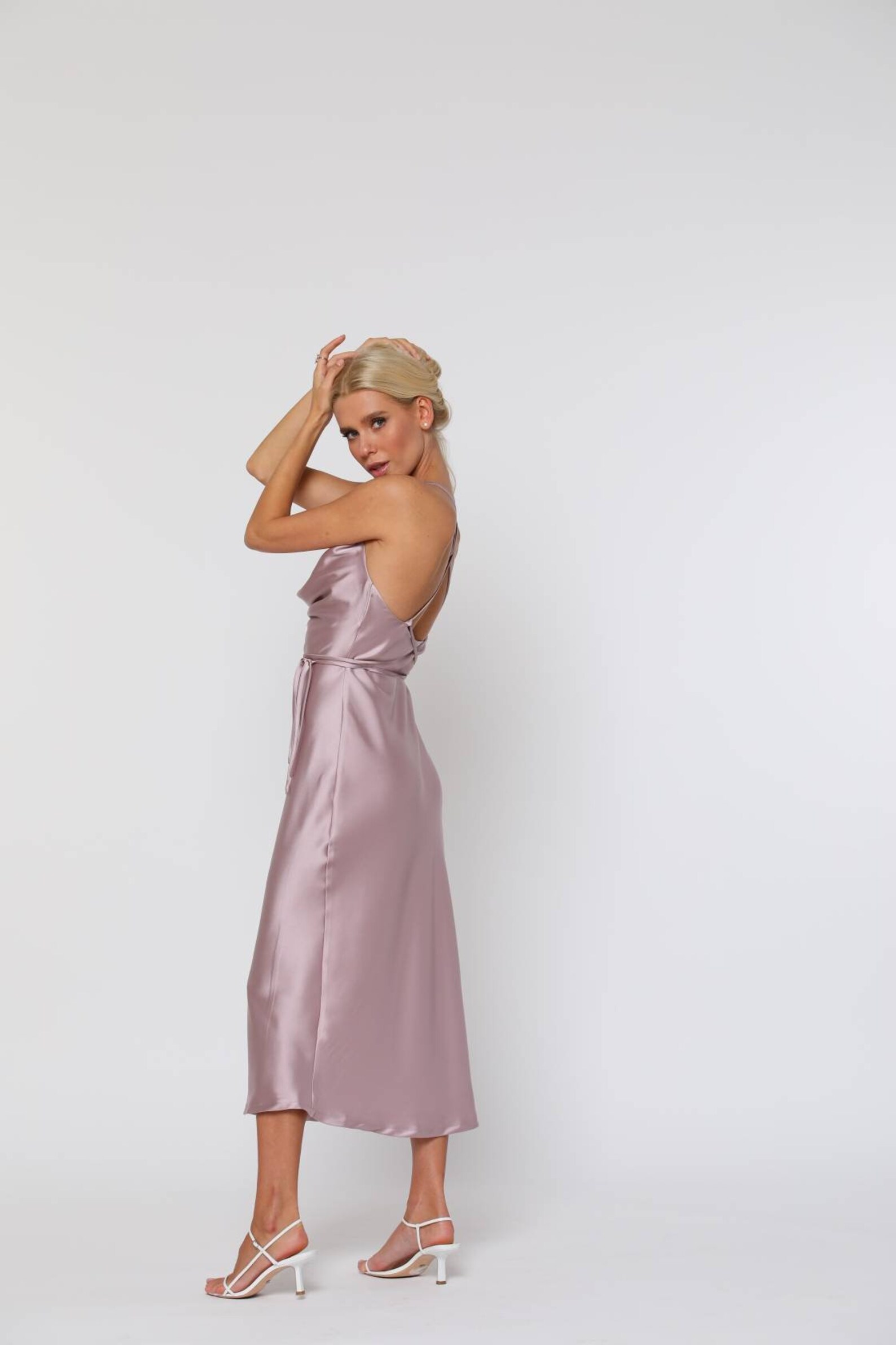 Lilac satin slip dress/cowl neck slip dress/midi slip Etsy