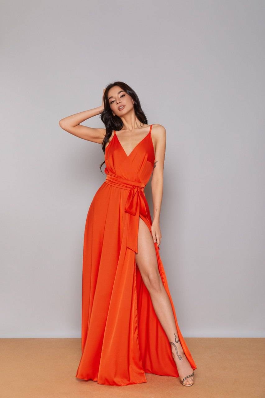 Orange silk bridesmaid dress/ orange silk satin long maxi Etsy