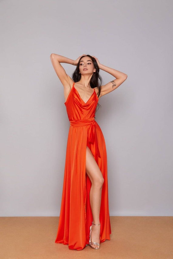 red silk strappy dress