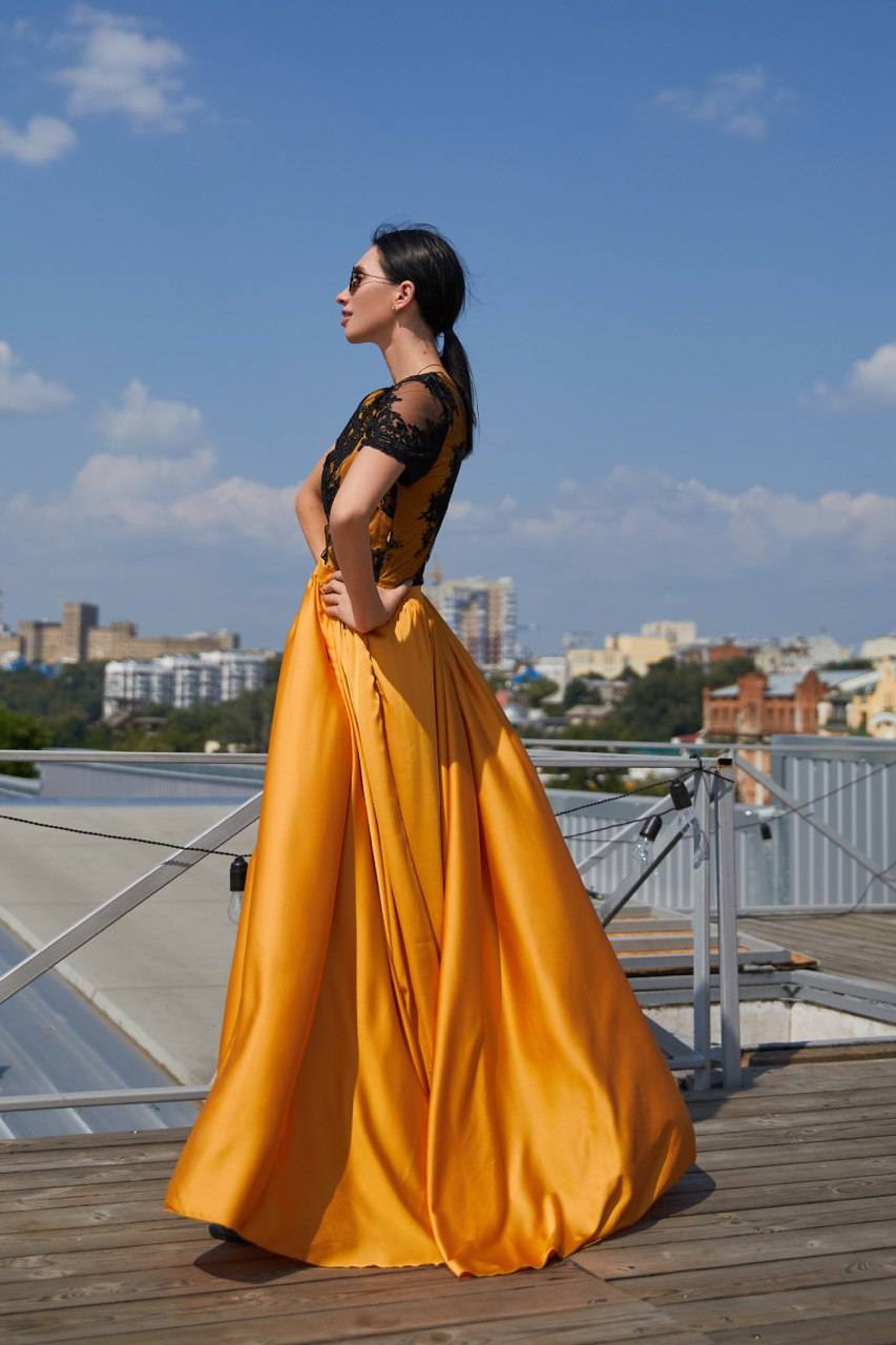 Mustard silk long maxi dress/evening dress/wedding guest | Etsy