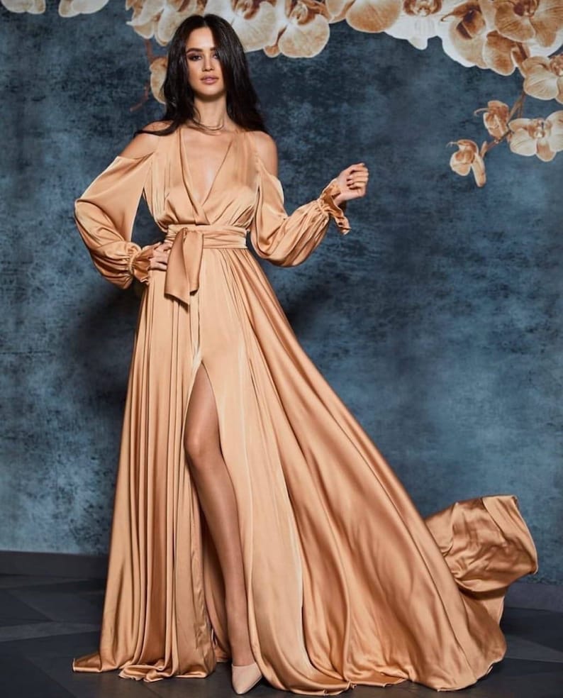 balloon sleeve evening gown