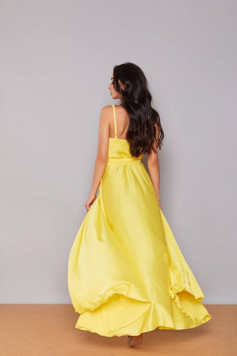 Yellow bridesmaid dress/wedding guest dress/ silk long wrap | Etsy