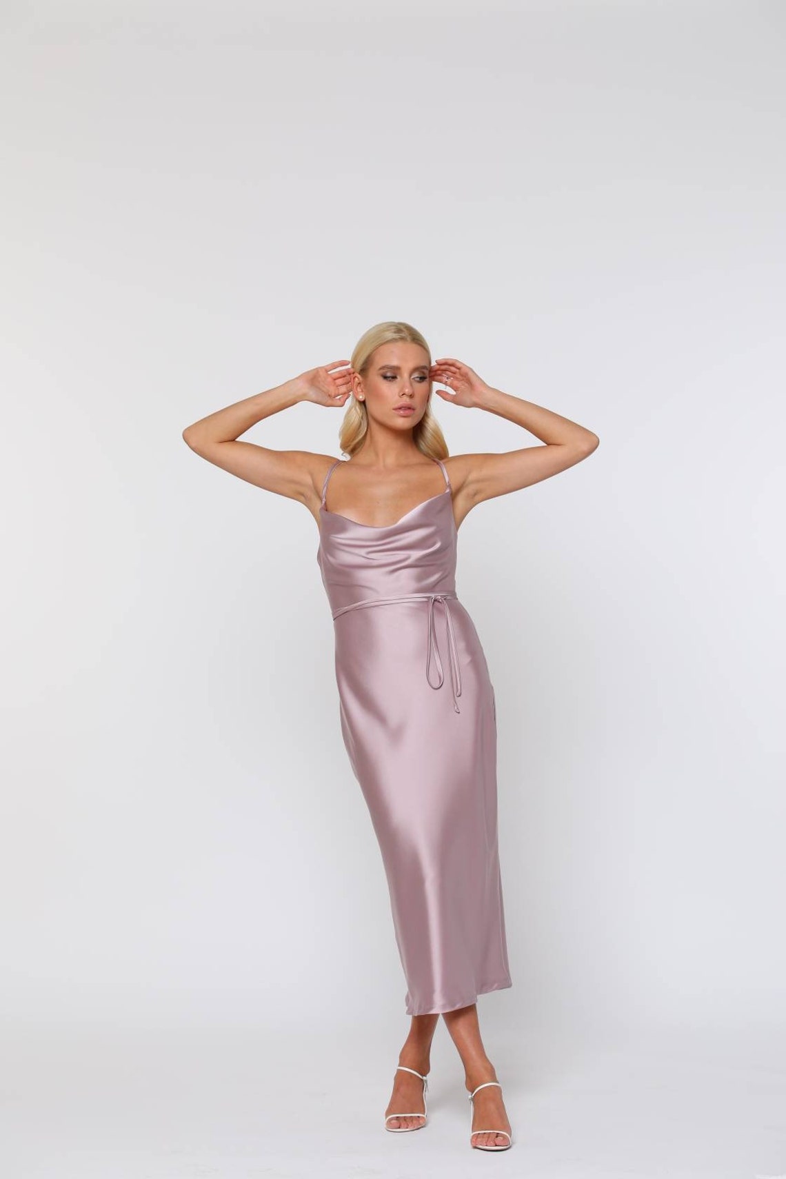 Lilac satin slip dress/cowl neck slip dress/midi slip Etsy