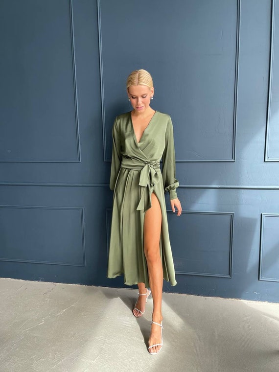 formal midi wrap dress