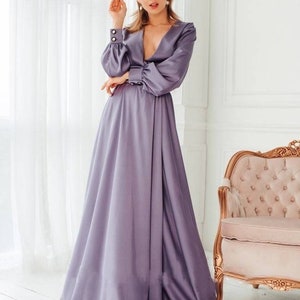 Dark magenta silk maxi wrap dresslong sleeve dressbridesmaid dresssilk evening dresslong dresswedding guest dresswedding dress