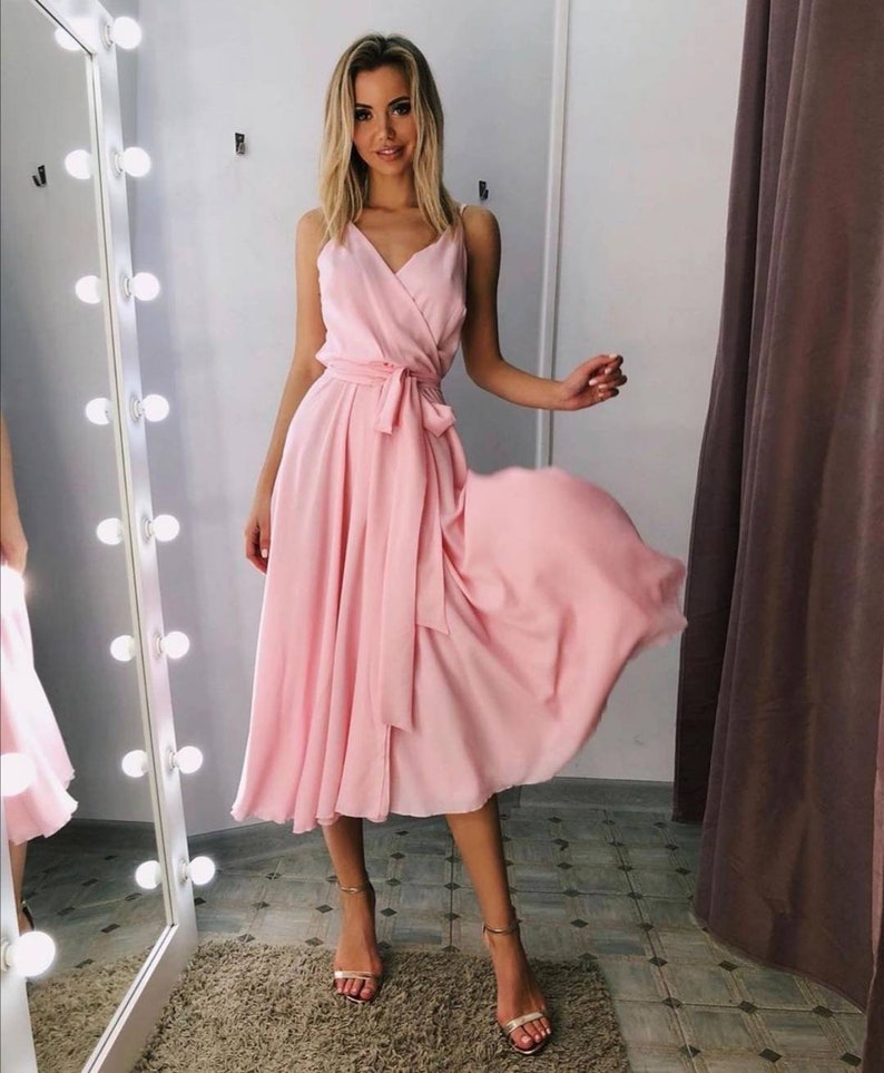 Beige Chiffon Midi Dress/wedding Guest Dress/minimalist Etsy