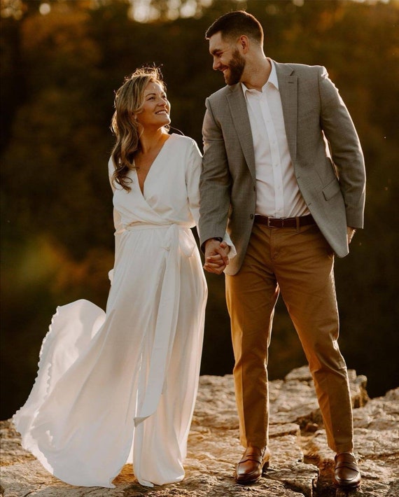 satin wrap wedding dress