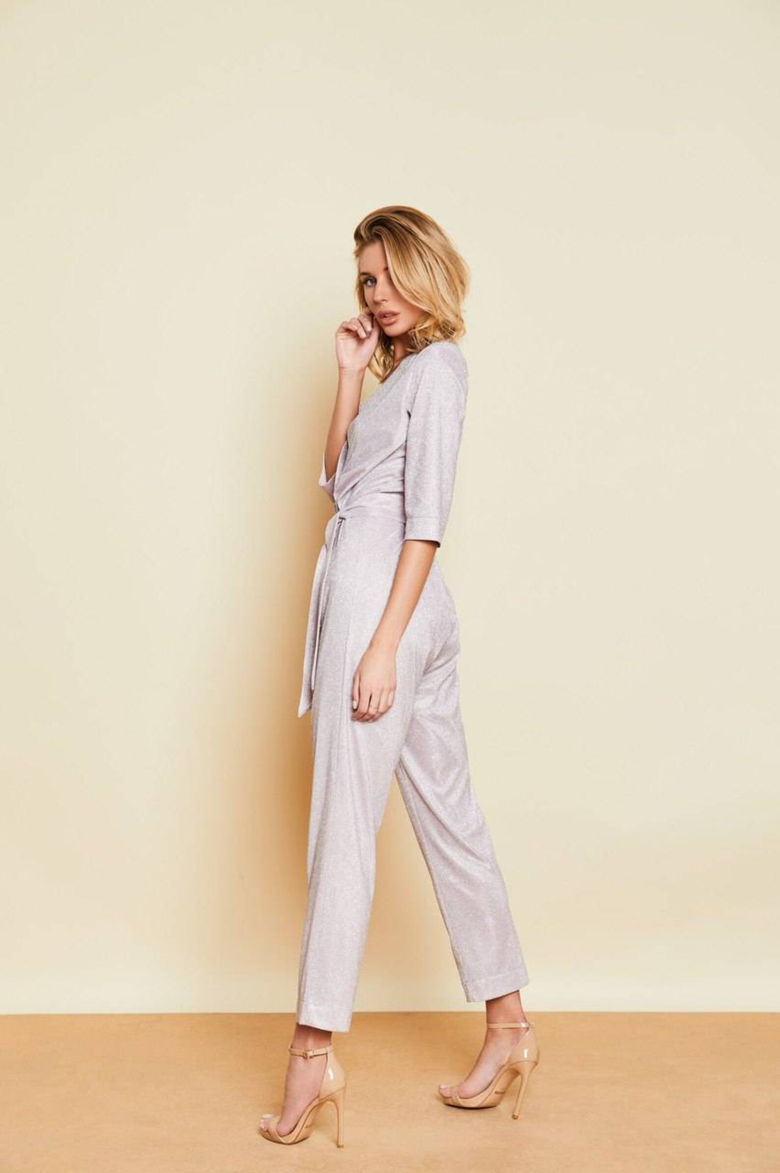 Blush bridesmaid jumpsuit/ glitter wedding guest jumpsuit/ Etsy