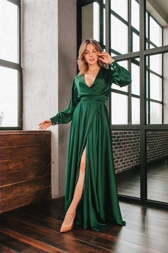 Emerald Silk Dress Long Online Shop, UP ...
