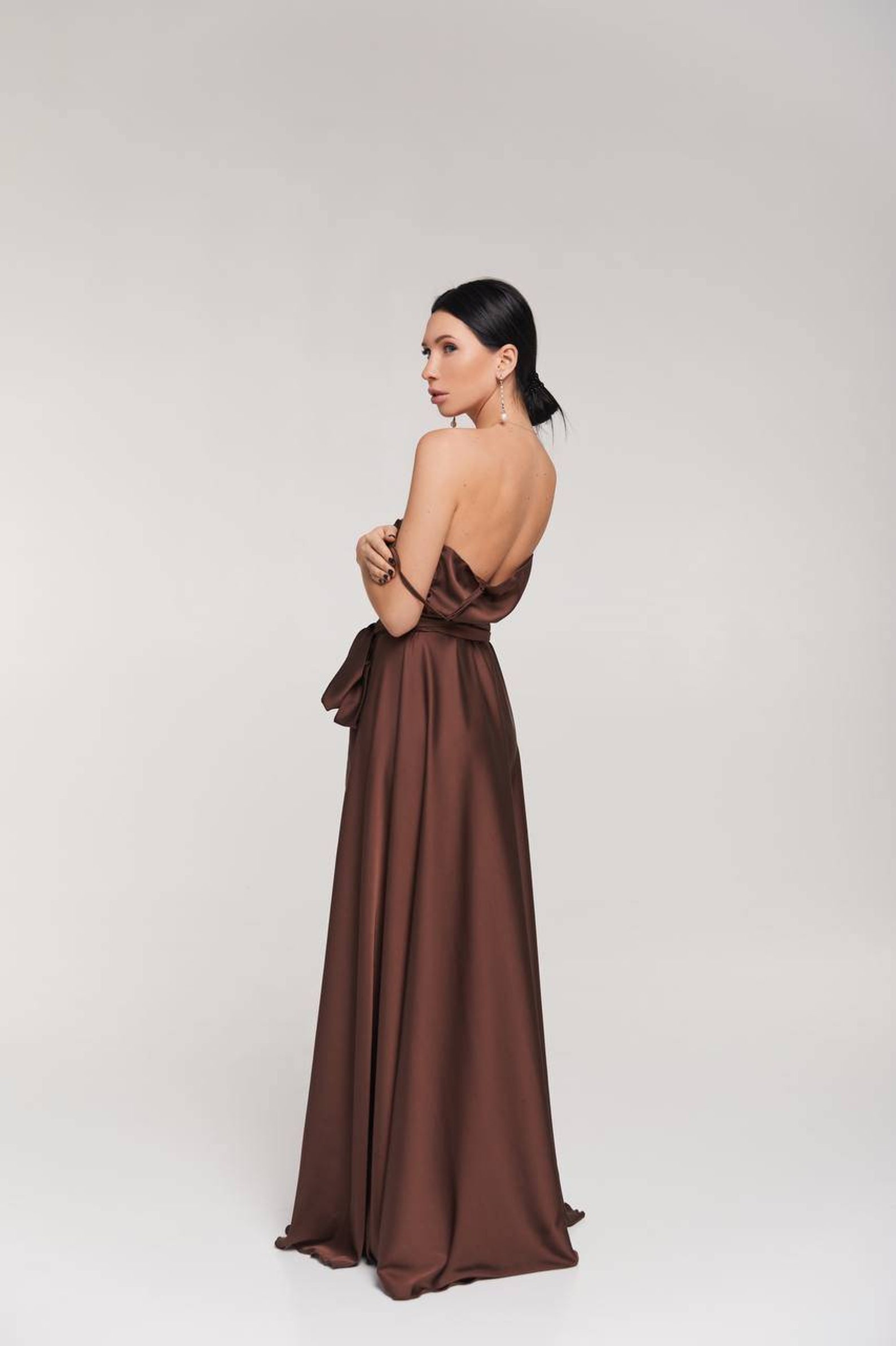brown satin outfit